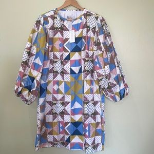 Brooke Wright Willow Dress, Cotton Poplin, Colorful Vintage Quilt Style Sz L NWT